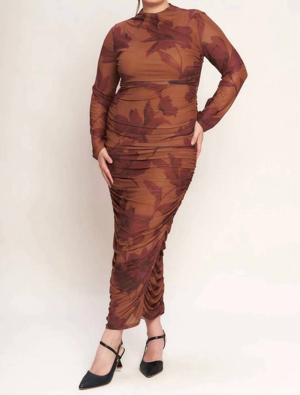 NEW FLYING TOMATO kaia contour midi dress in brown